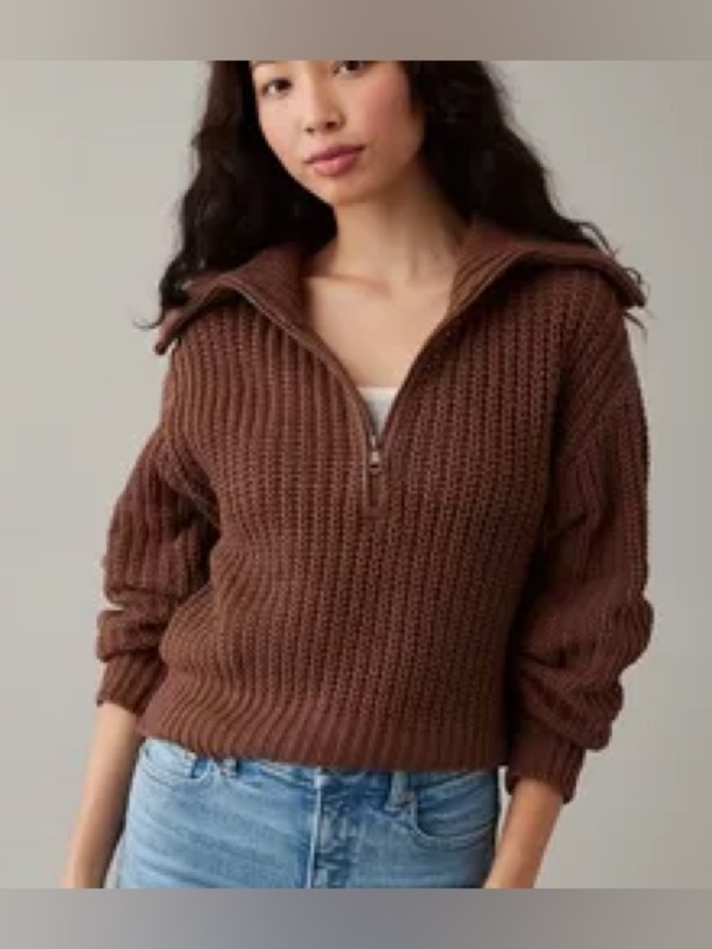 American Eagle Brown Knit Zip Sweater L